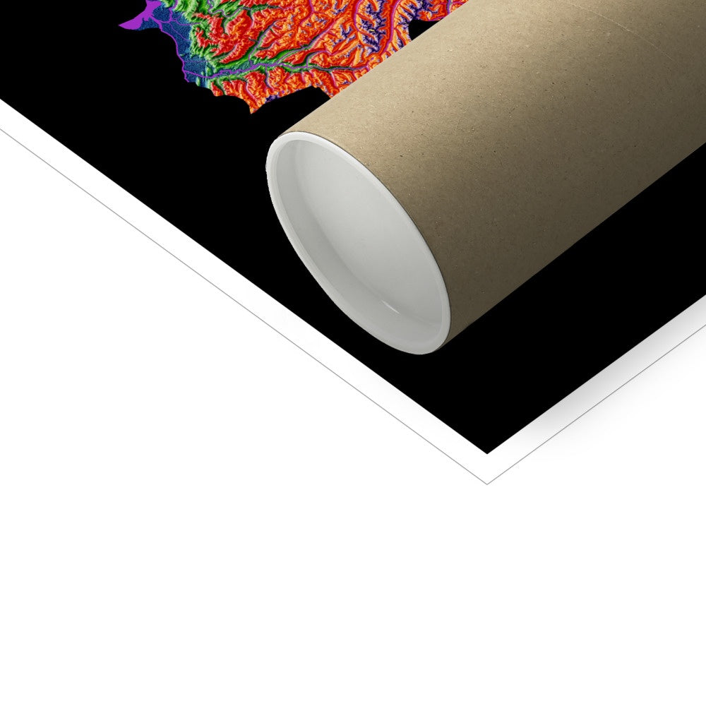 Áustria - Mapa de elevação, preto - Impressão de belas artes