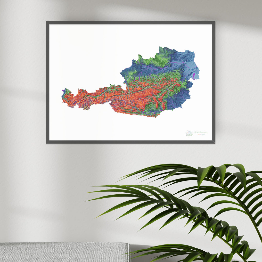 Áustria - Mapa de elevação, branco - Impressão de belas artes