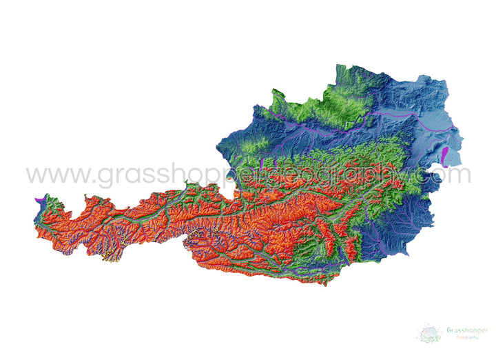 Austria - Elevation map, white - Fine Art Print