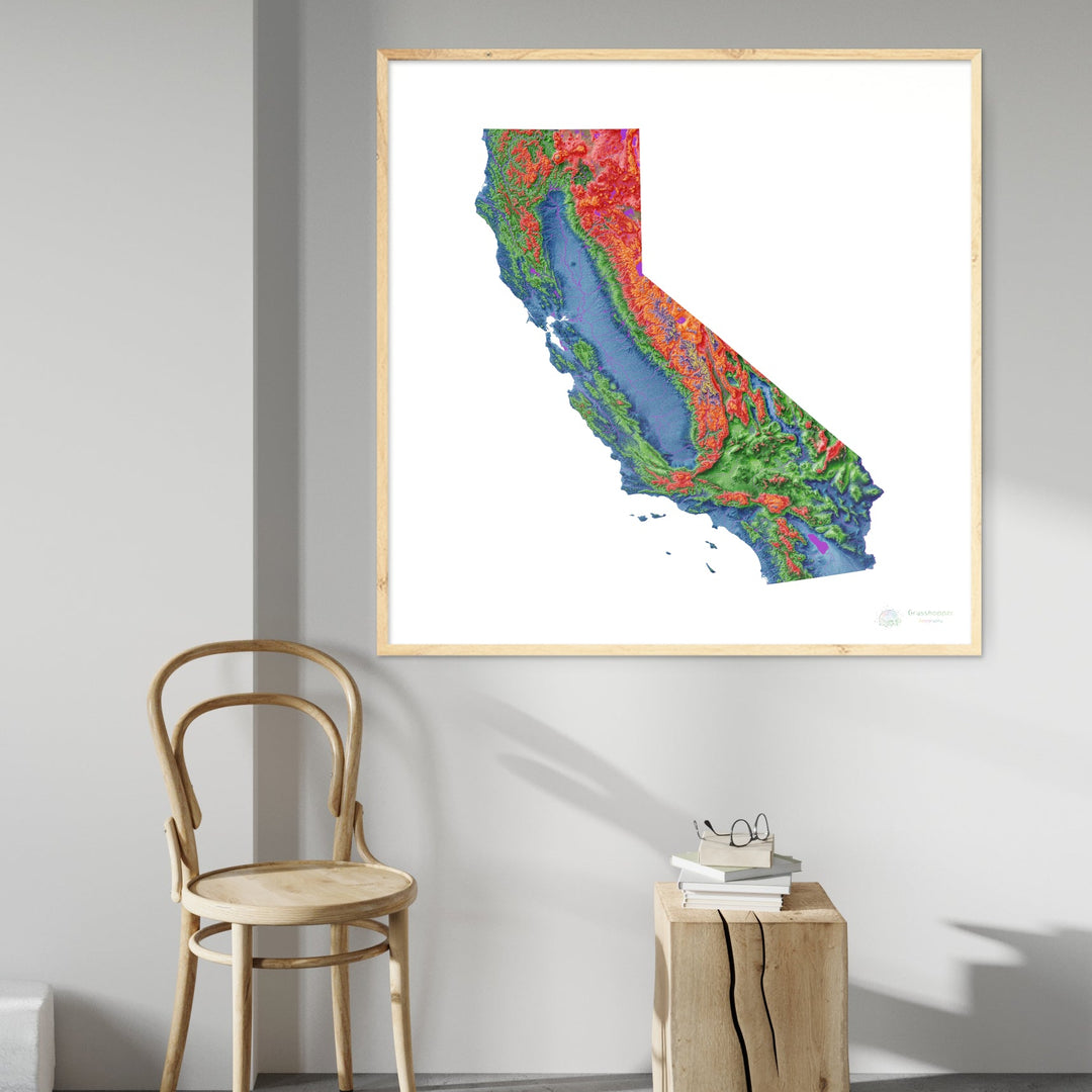 California - Elevation map, white - Fine Art Print