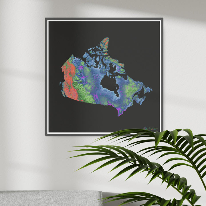 Canadá - Mapa de elevação, preto - Impressão de belas artes