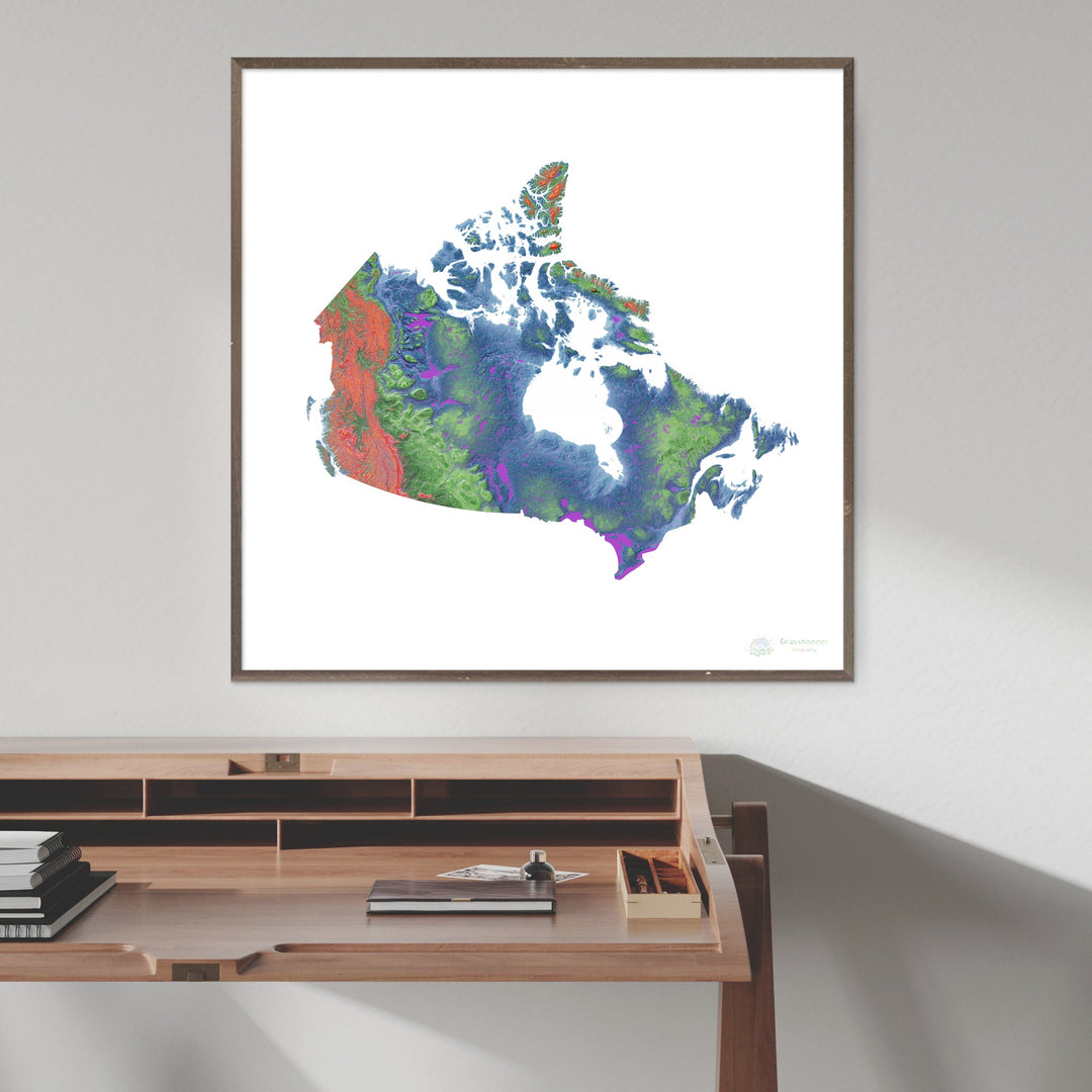 Canadá - Mapa de elevação, branco - Impressão de belas artes
