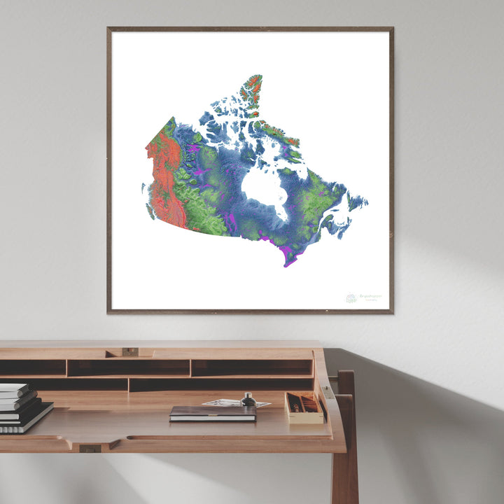 Canadá - Mapa de elevação, branco - Impressão de belas artes