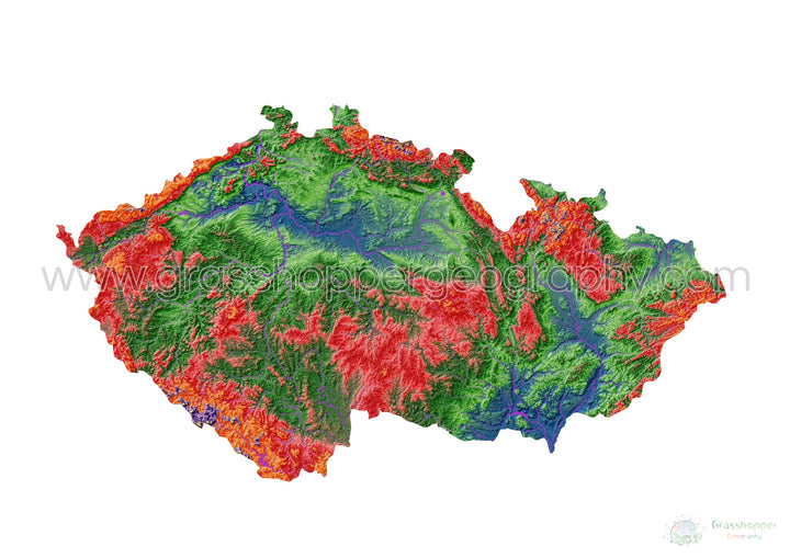 República Checa - Mapa de elevação, branco - Impressão de belas artes