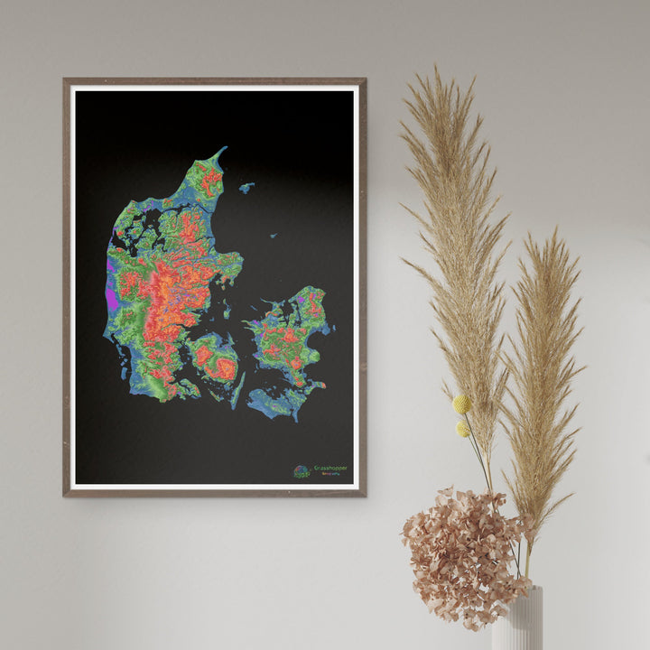 Dinamarca - Mapa de elevação, preto - Impressão de belas artes