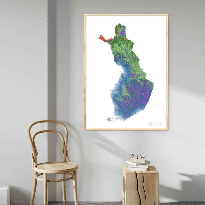 Finlândia - Mapa de elevação, branco - Impressão de belas artes