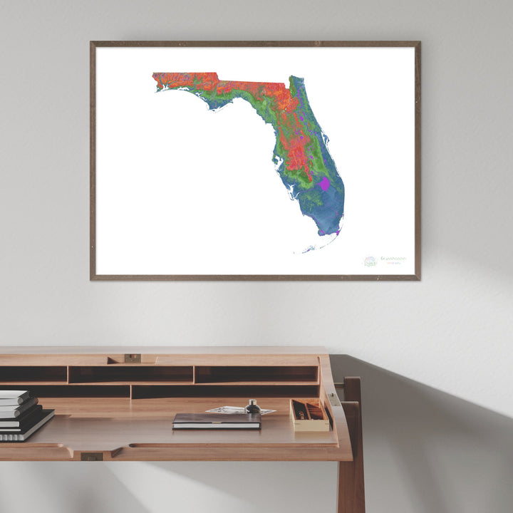 Florida - Elevation map, white - Fine Art Print
