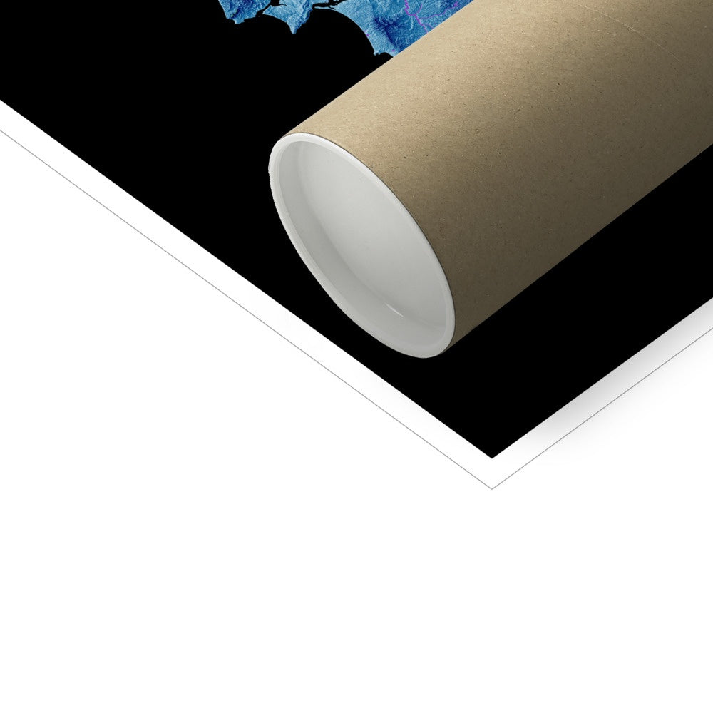 Iberia - Mapa de elevação, preto - Impressão de belas artes