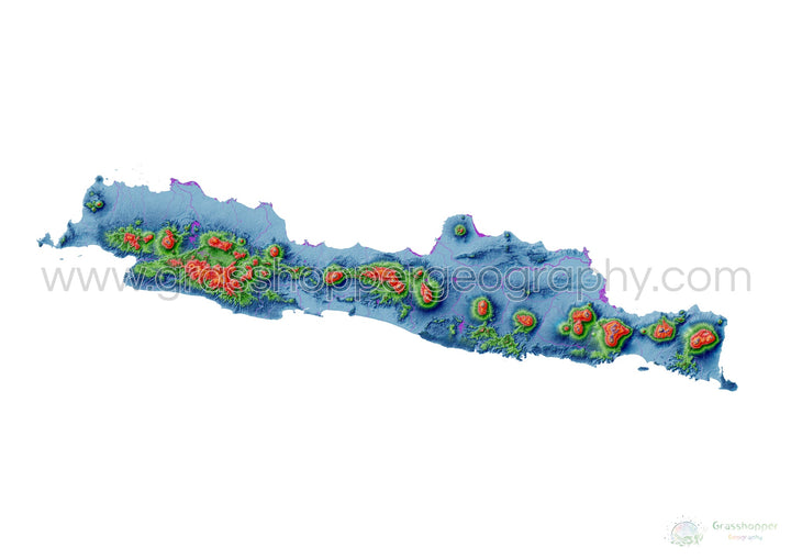 Java - Mapa de elevación, blanco - Impresión de Bellas Artes