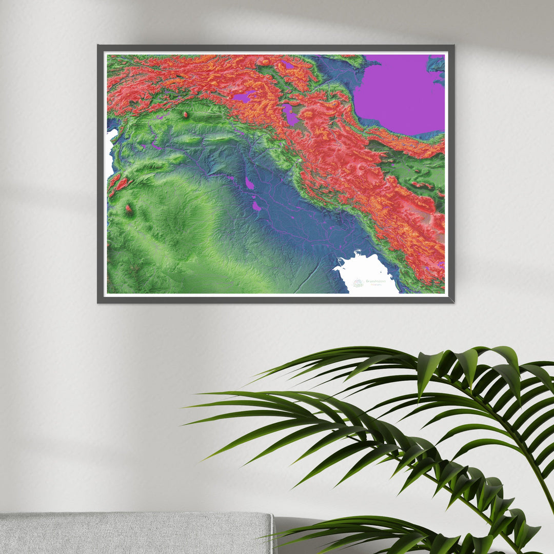 Mesopotamia - Mapa de elevación, blanco - Impresión de Bellas Artes