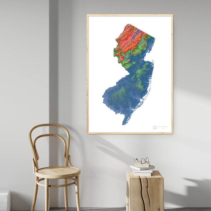 New Jersey - Elevation map, white - Fine Art Print