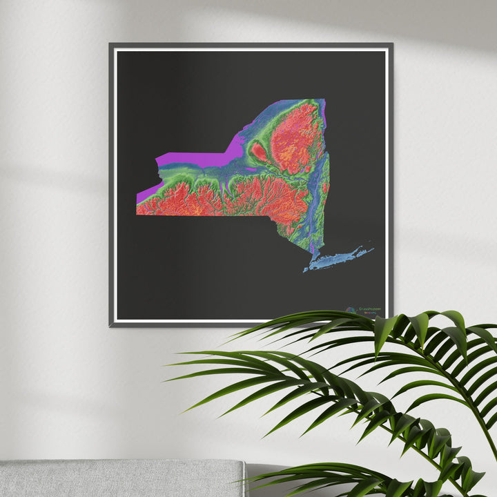 New York - Elevation map, black - Fine Art Print