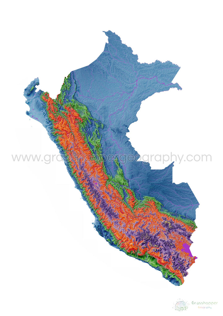 Peru - Elevation map, white - Fine Art Print