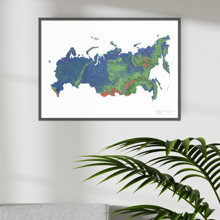 रूस - ऊंचाई मानचित्र, सफेद - फाइन आर्ट प्रिंट