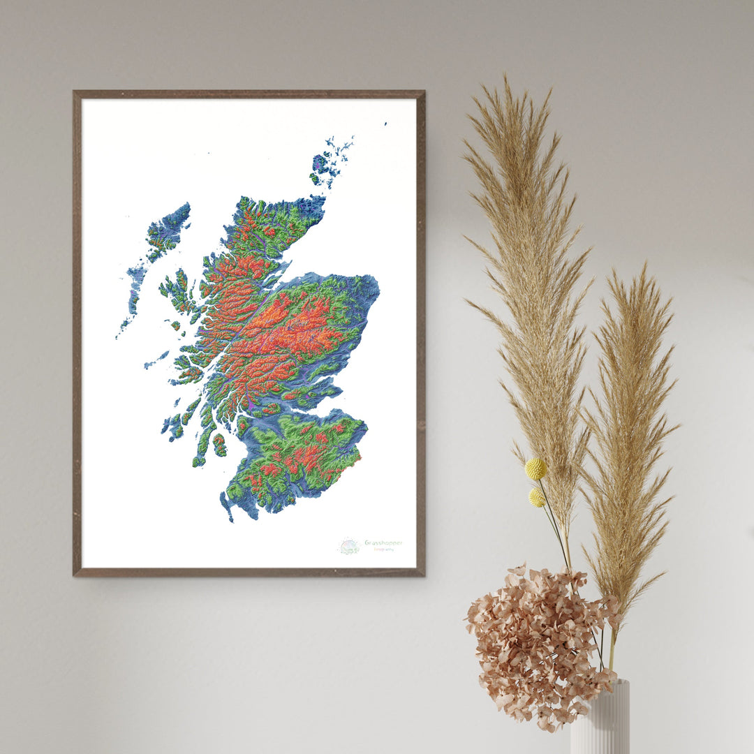 Scotland - Elevation map, white - Fine Art Print