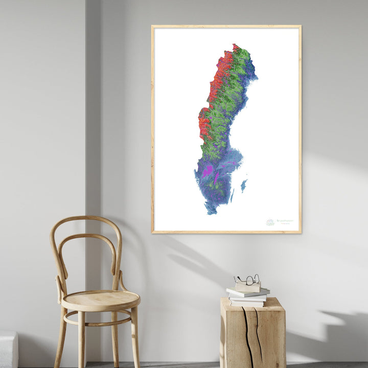 Швеция - Карта высот, белая - Fine Art Print