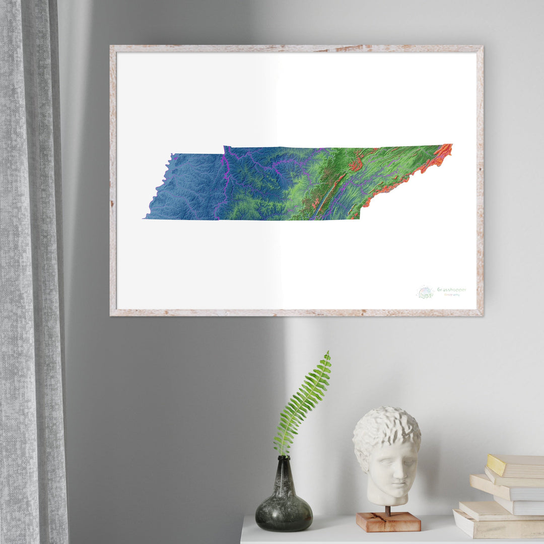 Tennessee - Mapa de elevação, branco - Impressão de belas artes