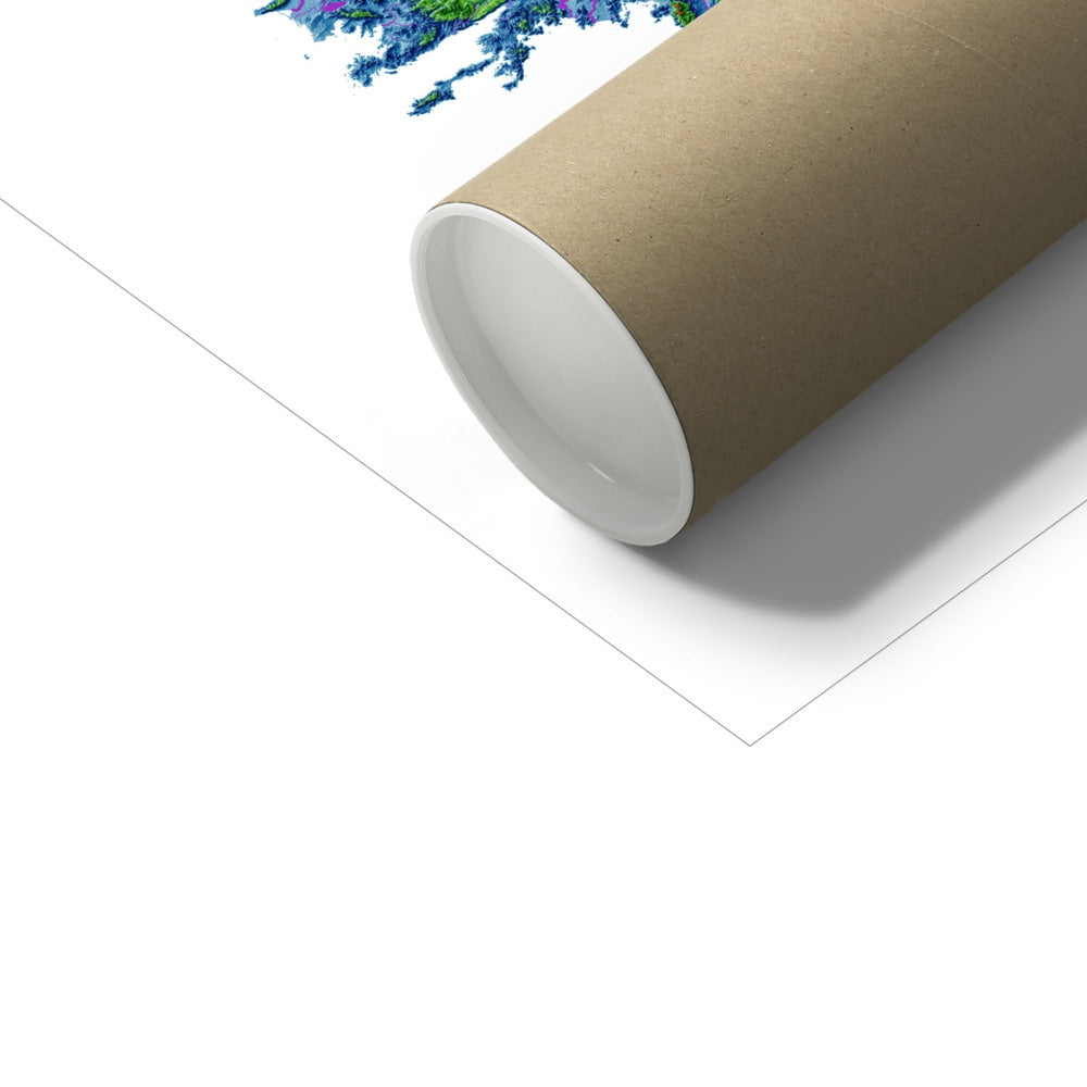 Turquia - Mapa de elevação, branco - Impressão de belas artes