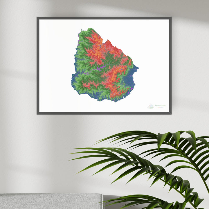 Uruguai - Mapa de elevação, branco - Impressão de belas artes