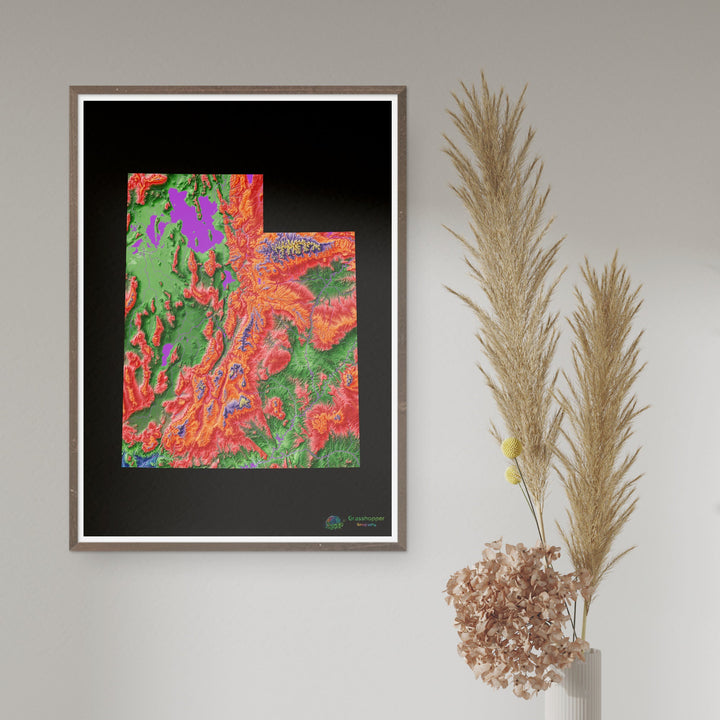 Utah - Elevation map, black - Fine Art Print