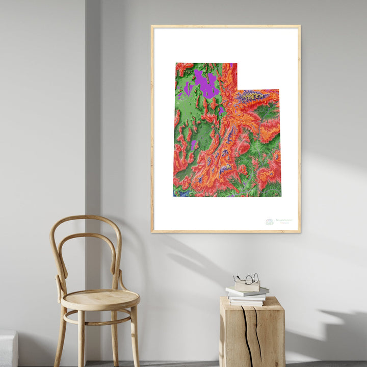 Utah - Mapa de elevação, branco - Impressão de belas artes