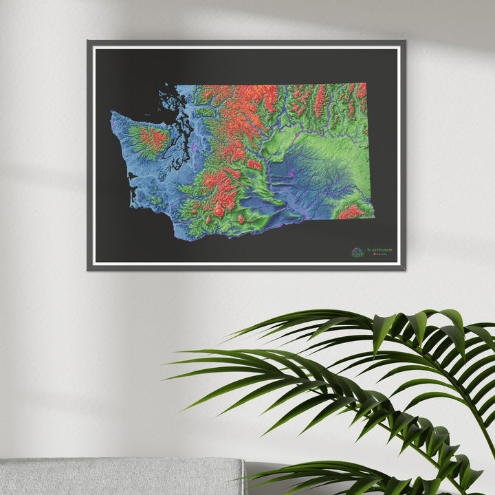 Washington - Mapa de elevação, preto - Impressão de belas artes