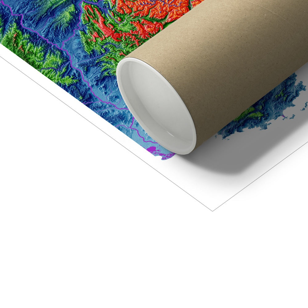 Os Alpes - Mapa de elevação, branco - Impressão de belas artes