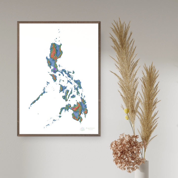 Filipinas - Mapa de elevação, branco - Impressão de belas artes