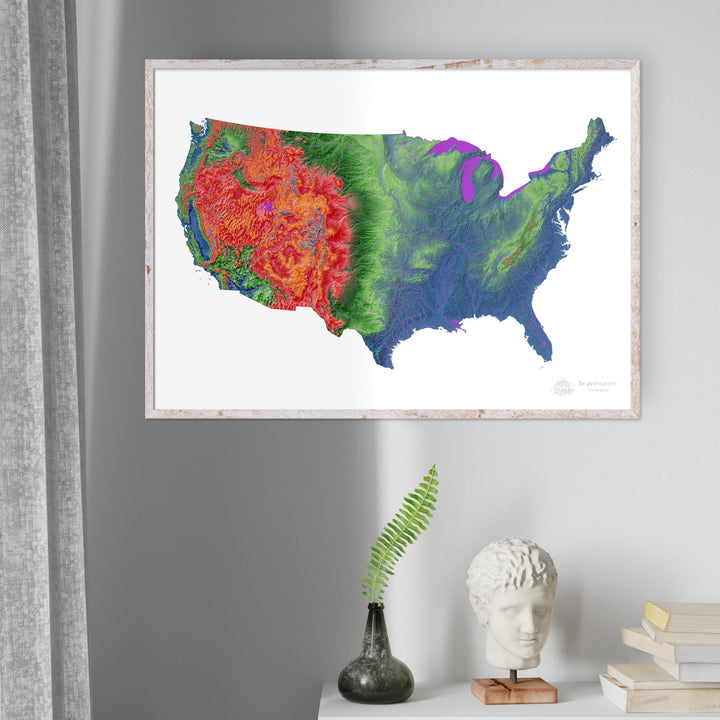The United States - Elevation map, white - Fine Art Print