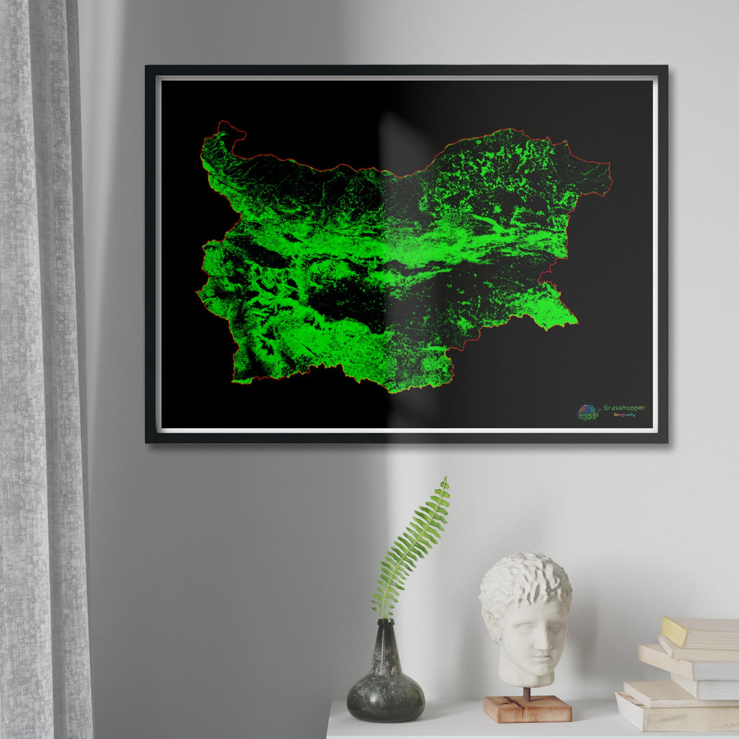Болгария - Карта лесного покрова - Fine Art Print