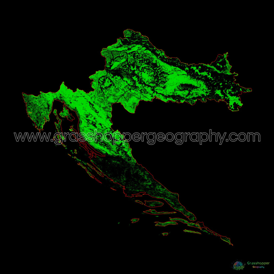 Croatie - Carte du couvert forestier - Tirage d'art