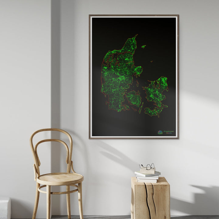 Danemark - Carte du couvert forestier - Tirage d'art