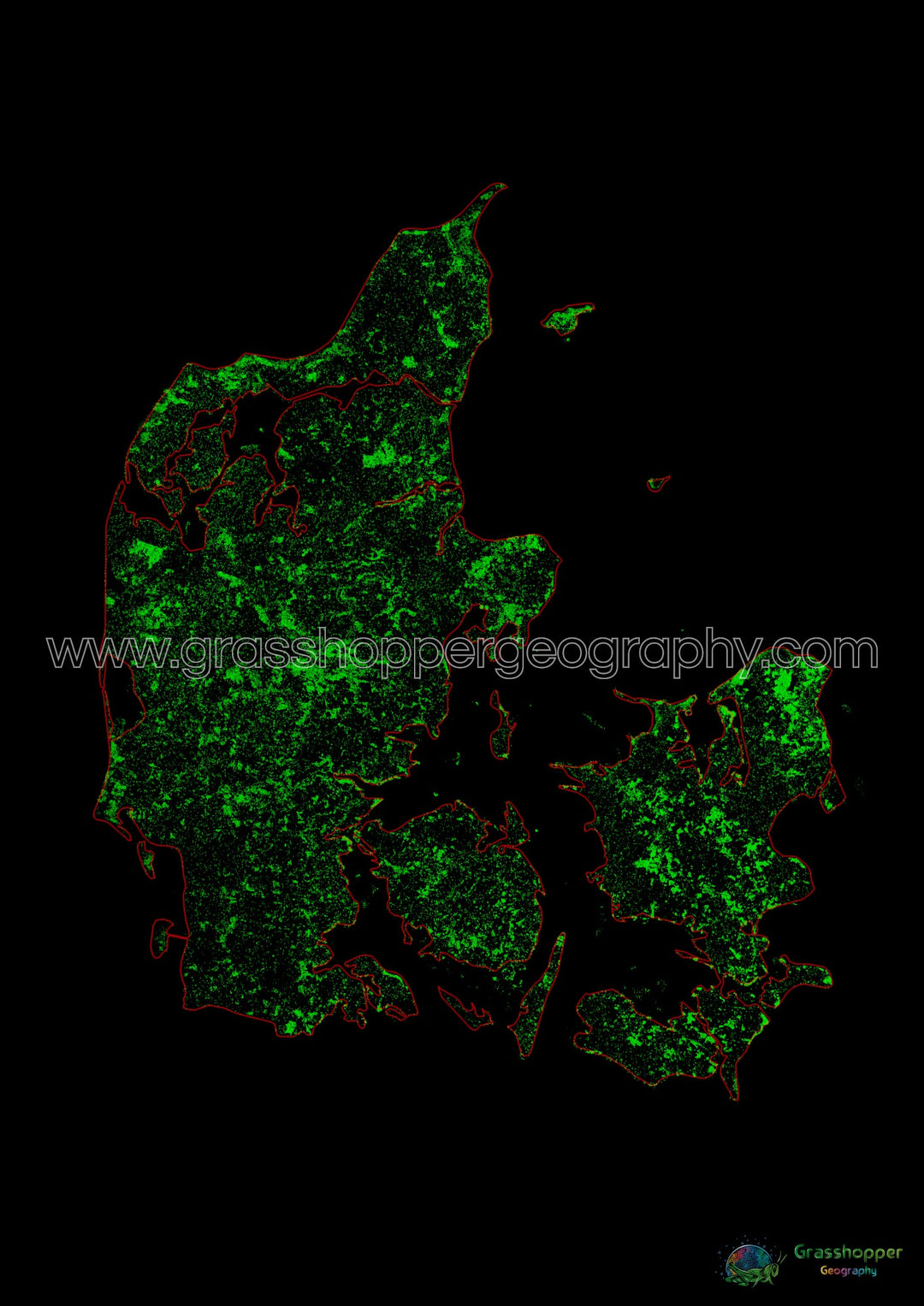 Danemark - Carte du couvert forestier - Tirage d'art