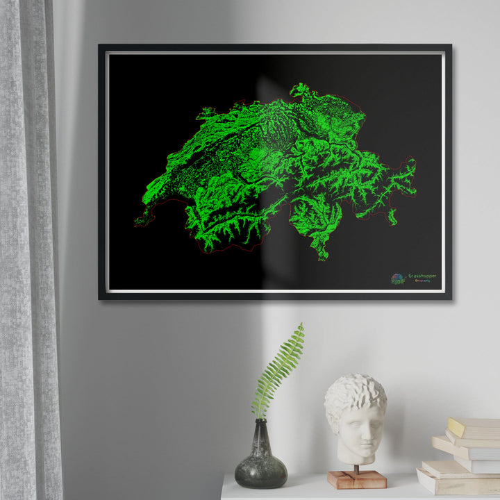 Швейцария - Карта лесного покрова - Fine Art Print