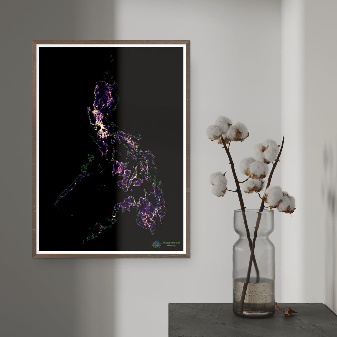 Филиппины - Карта плотности населения (термограмма) - Печать на холсте