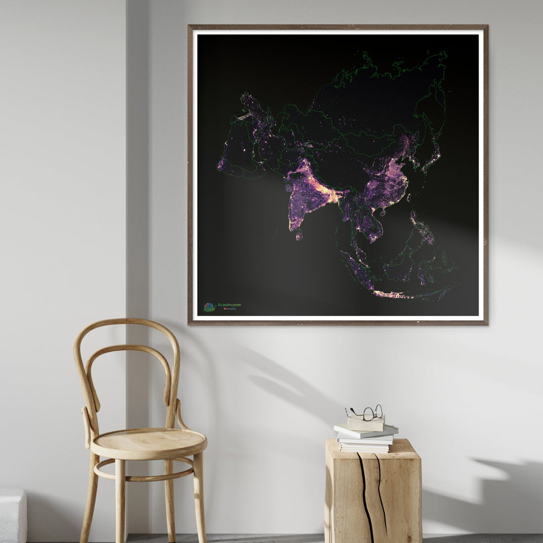 Asia - Mapa de calor de densidad de población - Impresión de bellas artes
