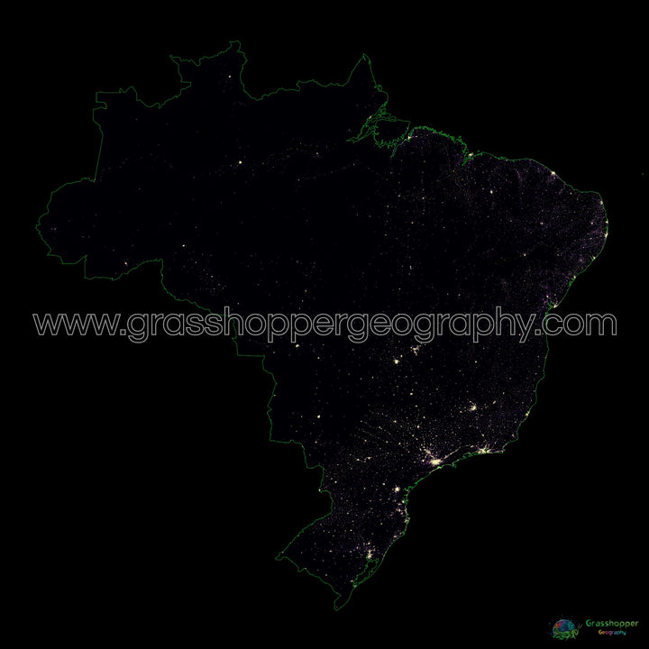 Brazil - Population density heatmap - Fine Art Print
