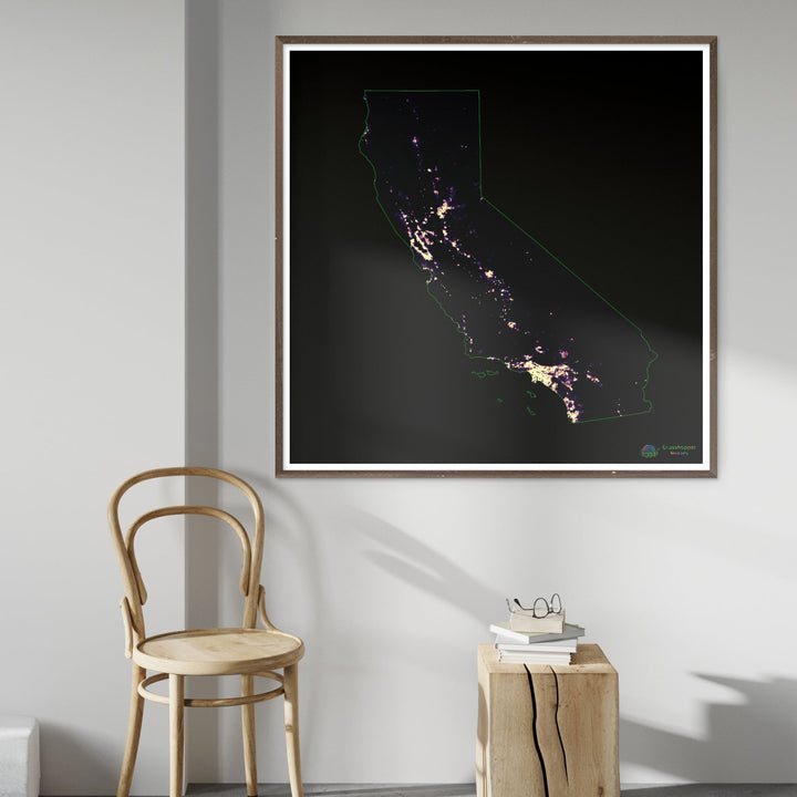 California - Mapa de calor de densidad de población - Impresión de bellas artes