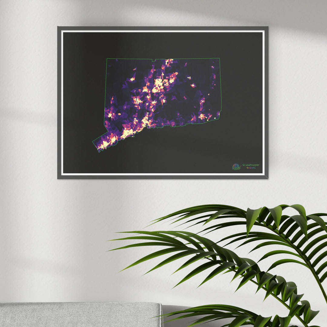 Connecticut - Mapa de calor de densidad de población - Impresión de bellas artes