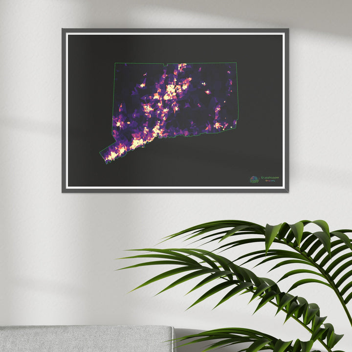 Connecticut - Mapa de calor de densidad de población - Impresión de bellas artes
