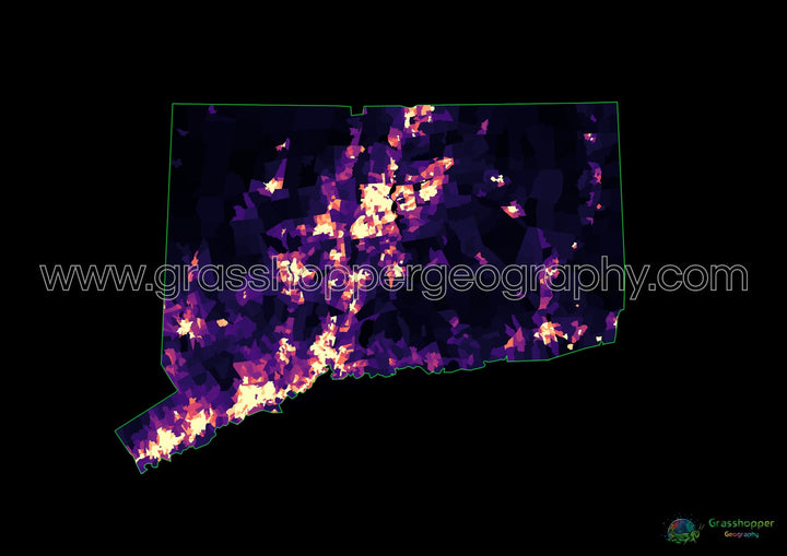 Connecticut - Mapa de calor de densidad de población - Impresión de bellas artes