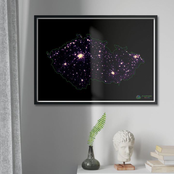 Tchéquie - Carte thermique de la densité de population - Fine Art Print