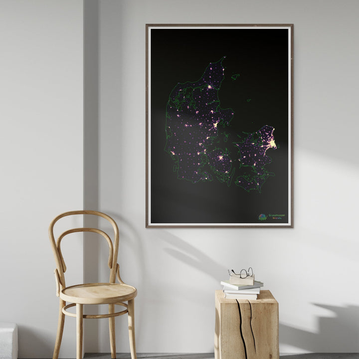 Дания - Тепловая карта плотности населения - Fine Art Print