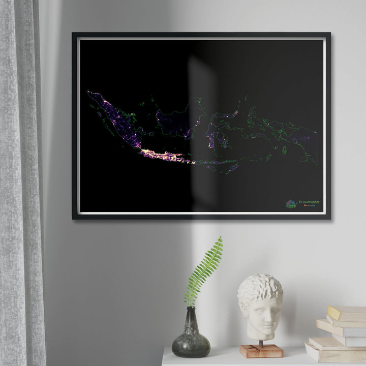 Indonesia - Mapa de calor de densidad de población - Impresión de bellas artes