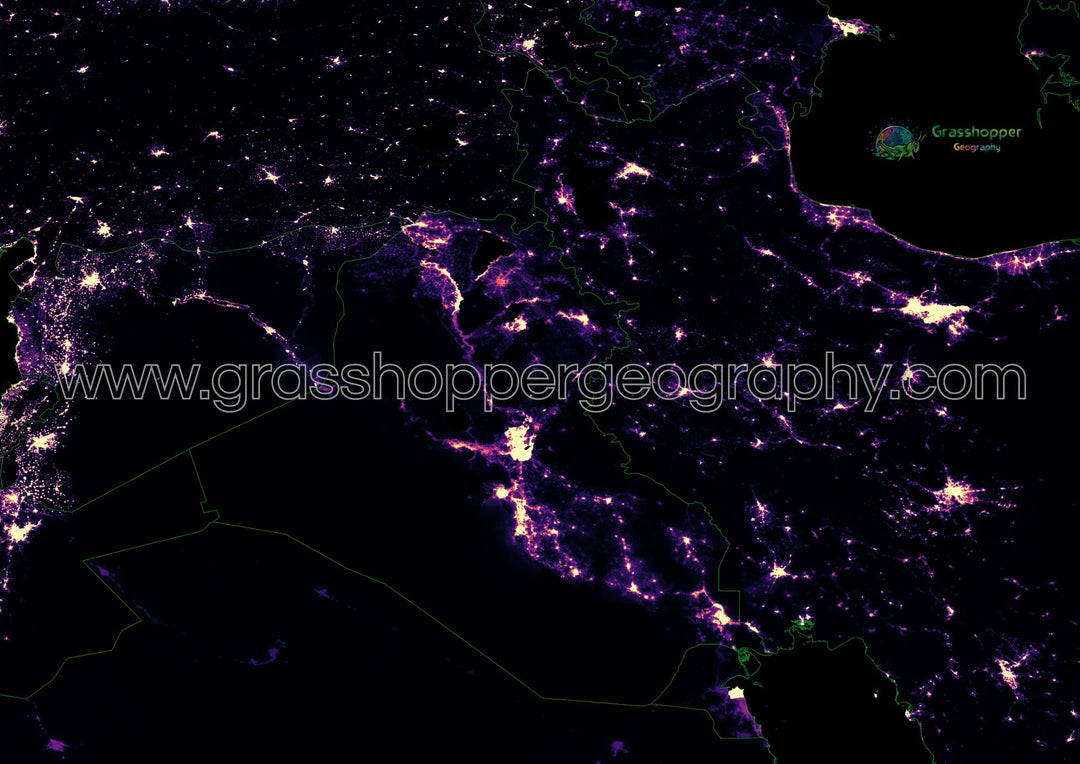 Mesopotamia - Mapa de calor de densidad de población - Impresión de bellas artes