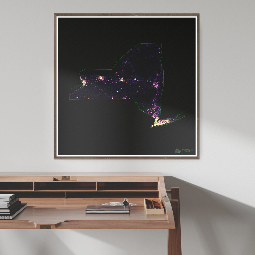 Nueva York - Mapa de calor de densidad de población - Impresión de bellas artes