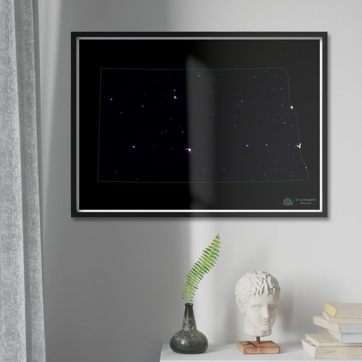 Dakota del Norte - Mapa de calor de densidad de población - Impresión de bellas artes