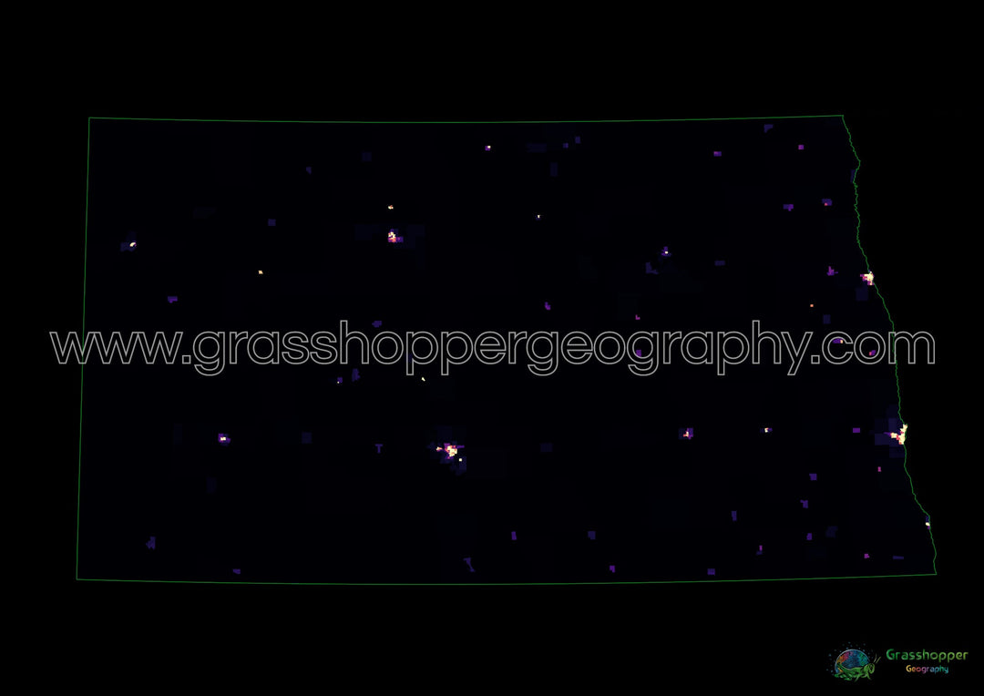 Dakota del Norte - Mapa de calor de densidad de población - Impresión de bellas artes