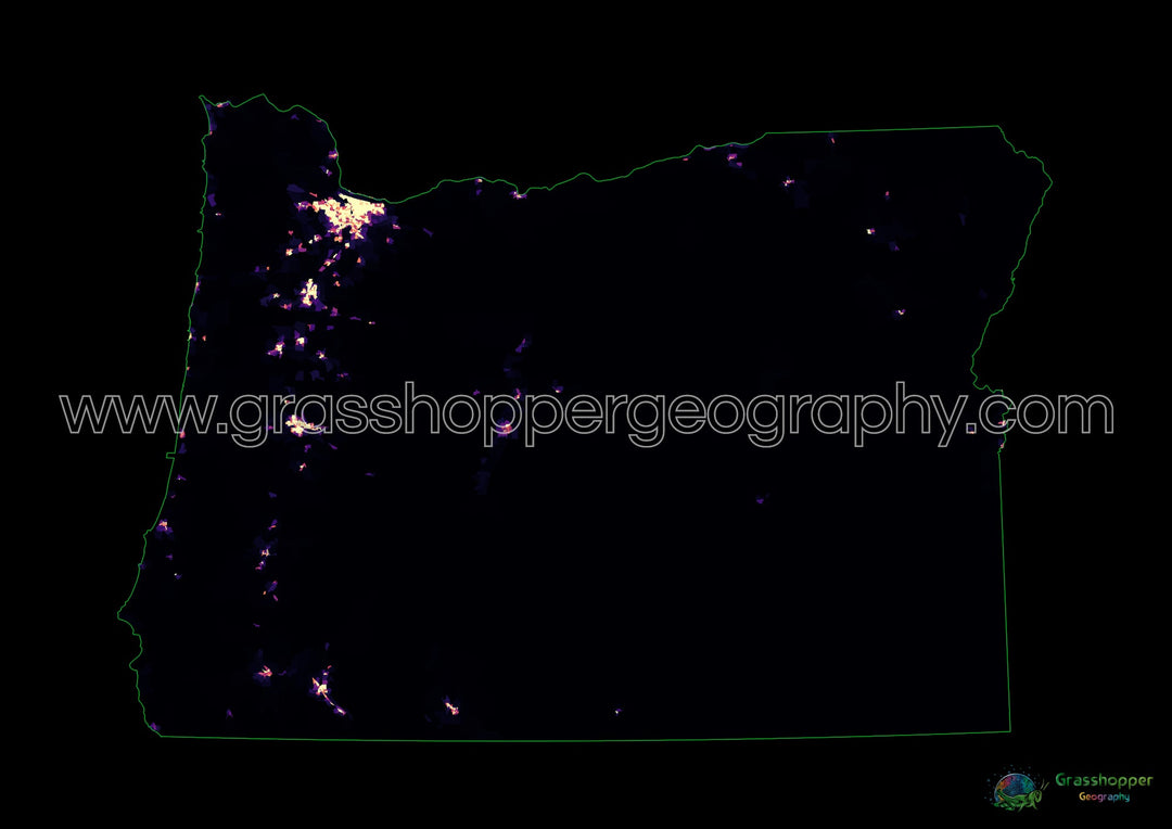Oregon - Population density heatmap - Fine Art Print