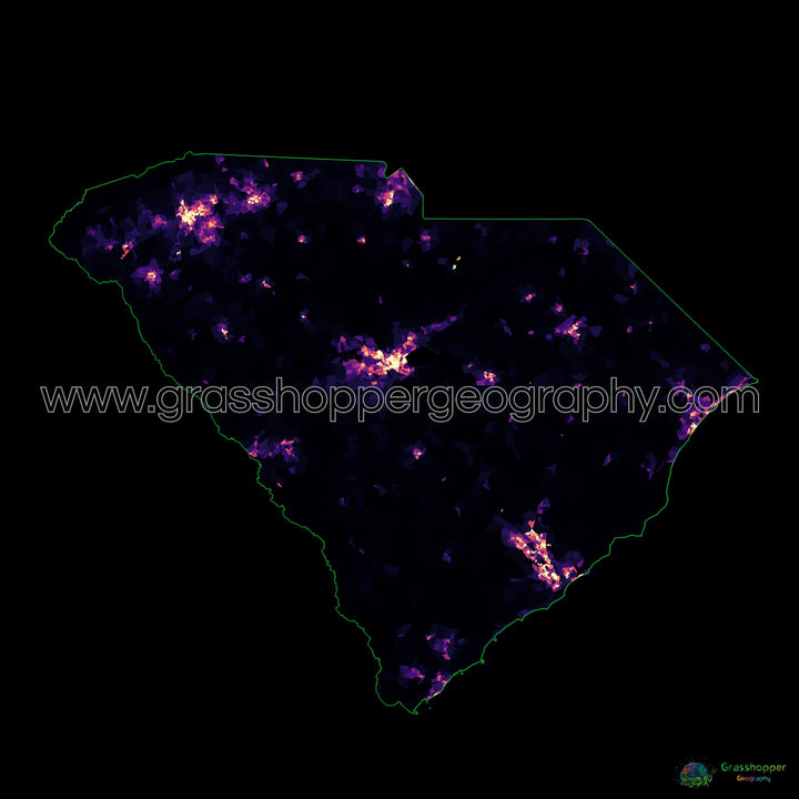 South Carolina - Population density heatmap - Fine Art Print